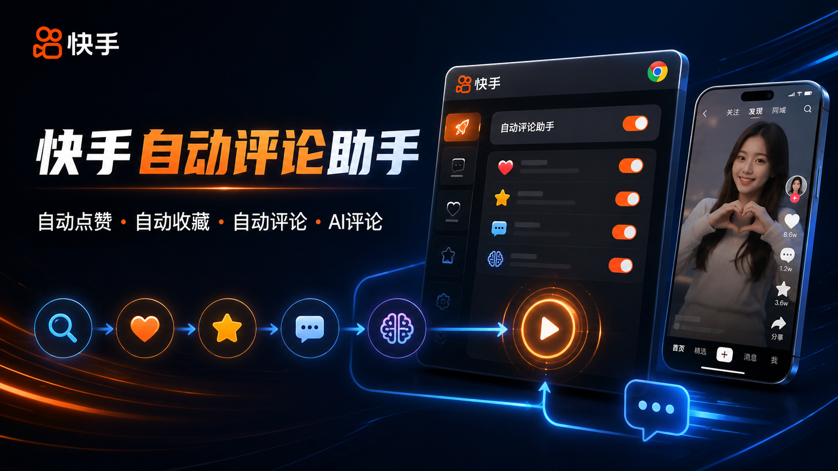 快手AI智能自动评论助手：精准引流截流获客，支持多关键词搜索与GPT/Gemini智能回复的浏览器插件